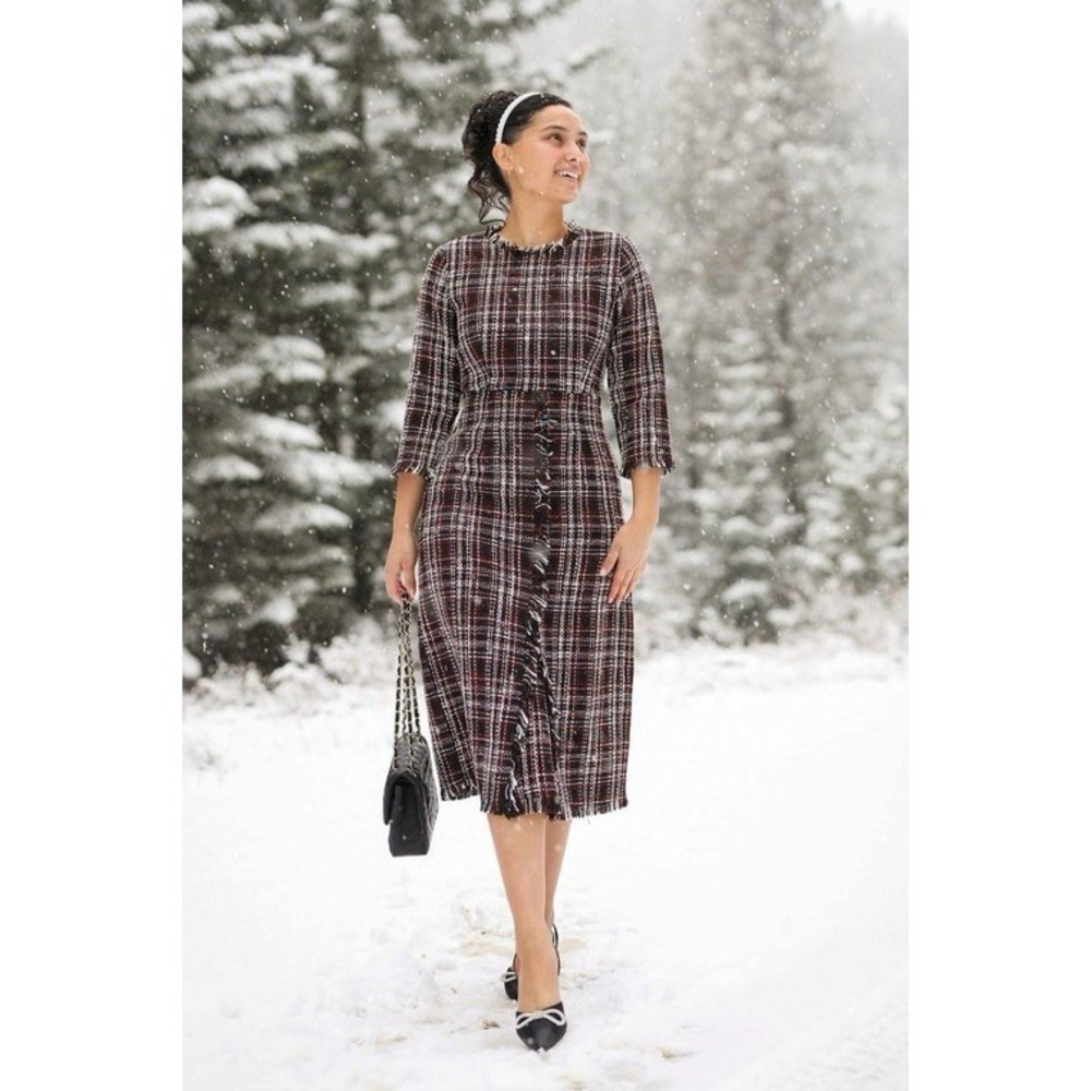 Dainty Jewells Festive Nights Tweed Wool Midi Dress Sz XS Holiday Elegant Event